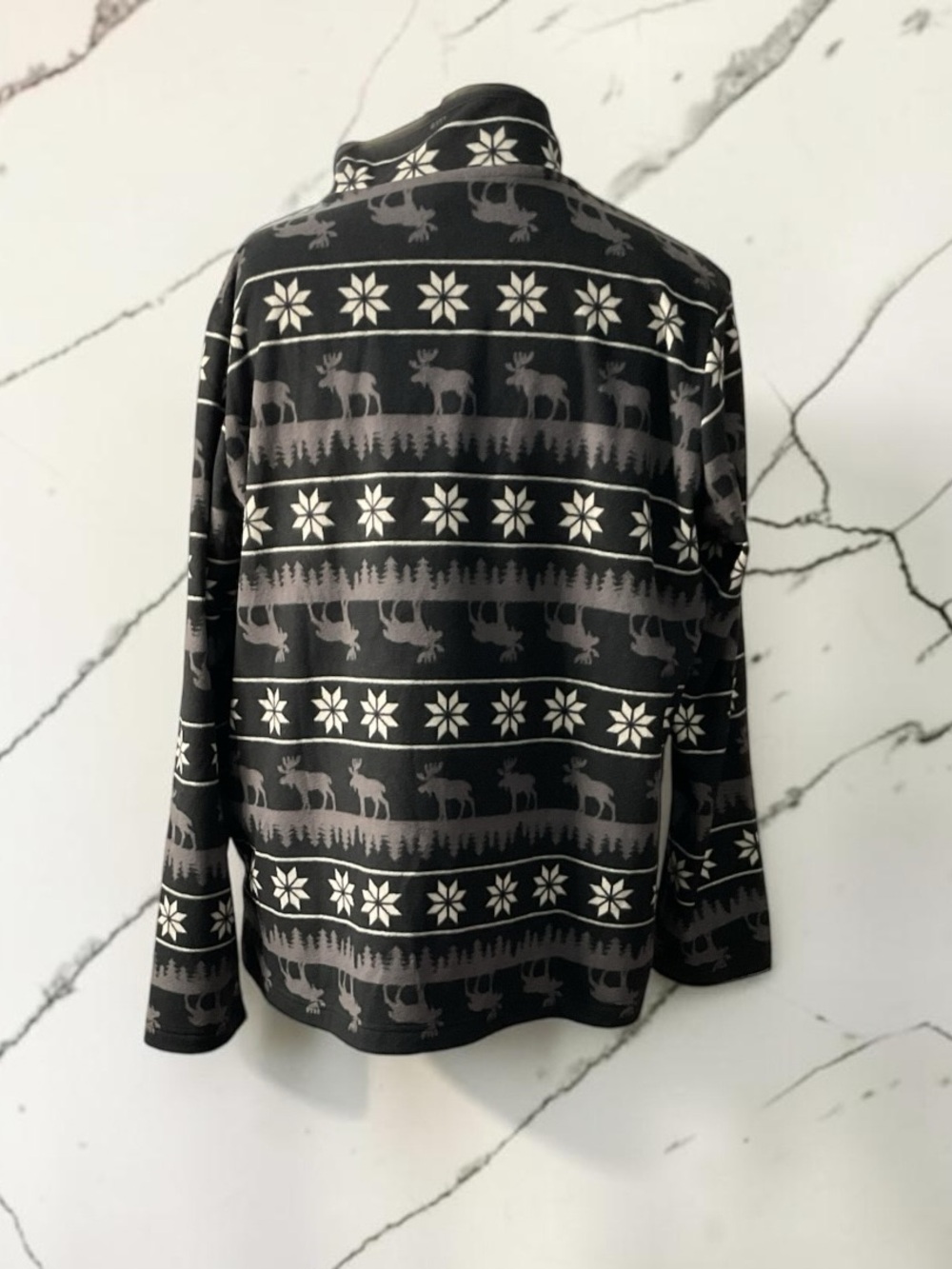 NWOT Duluth Trading Co Moose-Print Snap-Neck Pullover Fleece Shacket P:26” L:30” - Picture 2 of 5